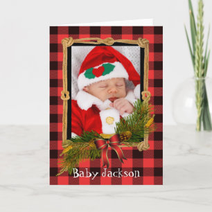 Custom Photo Christmas Add Your Photo Plaid Design Holiday Card
