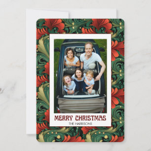 Custom Photo Christmas Art Nouveau Floral Pattern Holiday Card
