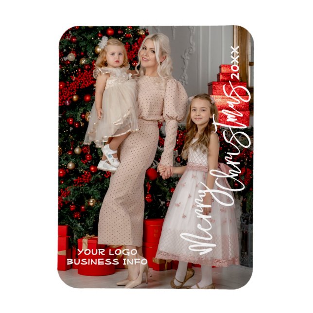 Custom Photo Christmas Card Magnet, Business Logo Magnet (Vertical)