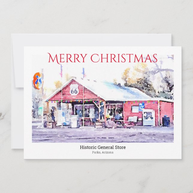 Custom Photo Christmas Card Watercolor Route 66 (Front)