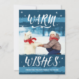 Custom Photo Christmas Cards Warm Wishes Blue