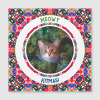 Custom Photo Christmas Cat Dad Papa Colourful Card