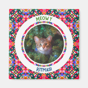 Custom Photo Christmas Cat Dad Papa Colourful Magnet