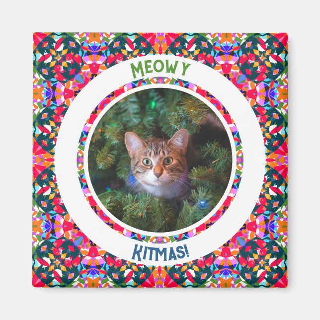 Custom Photo Christmas Cat Dad Papa Colourful Magnet (Front)