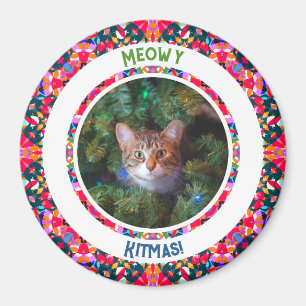 Custom Photo Christmas Cat Mom Mum Colourful Magnet
