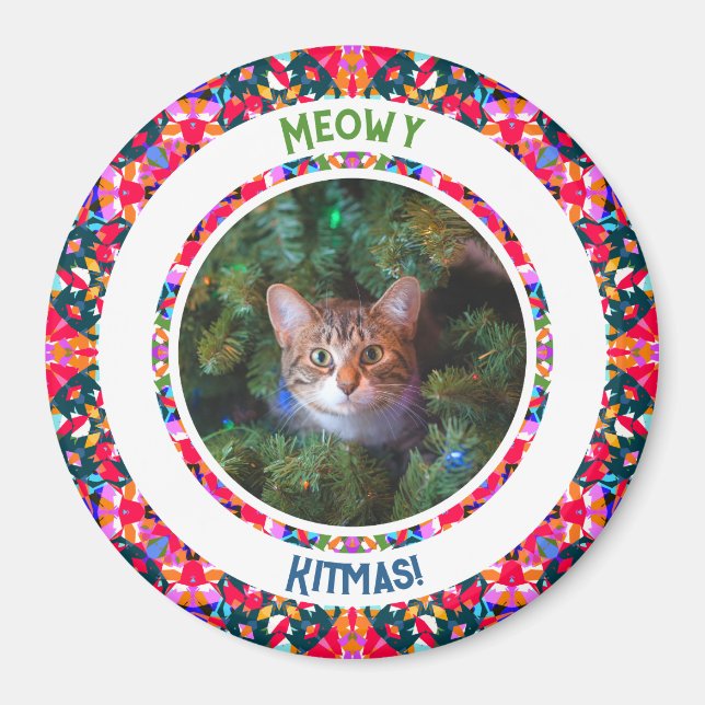 Custom Photo Christmas Cat Mom Mum Colourful Magnet (Front)
