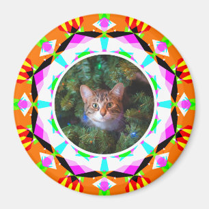 Custom Photo Christmas Cat Mom Mum Dad Orange Pink Magnet