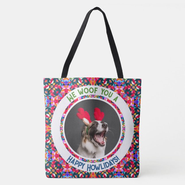 Custom Photo Christmas Dog Mom Mum Colourful Tote Bag (Front)