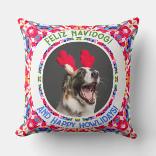 Custom Photo Christmas Dog Mom Mum Dad Colourful Cushion