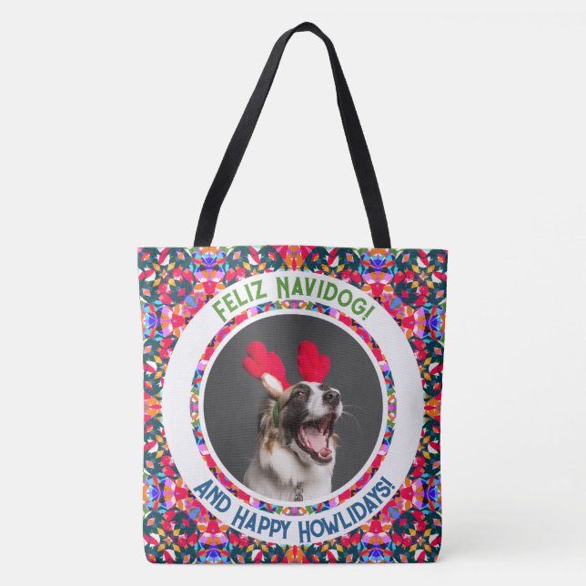 Custom Photo Christmas Dog Mom Mum Dad Colourful Tote Bag (Front)