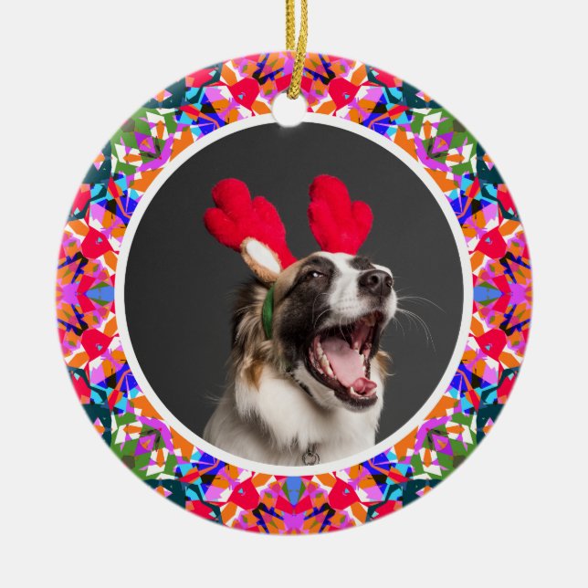 Custom Photo Christmas Dopamine Decor Colourful Ceramic Tree Decoration (Front)