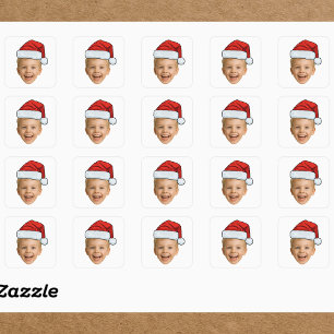 Custom Photo Christmas Face with Santa Hat Square Sticker