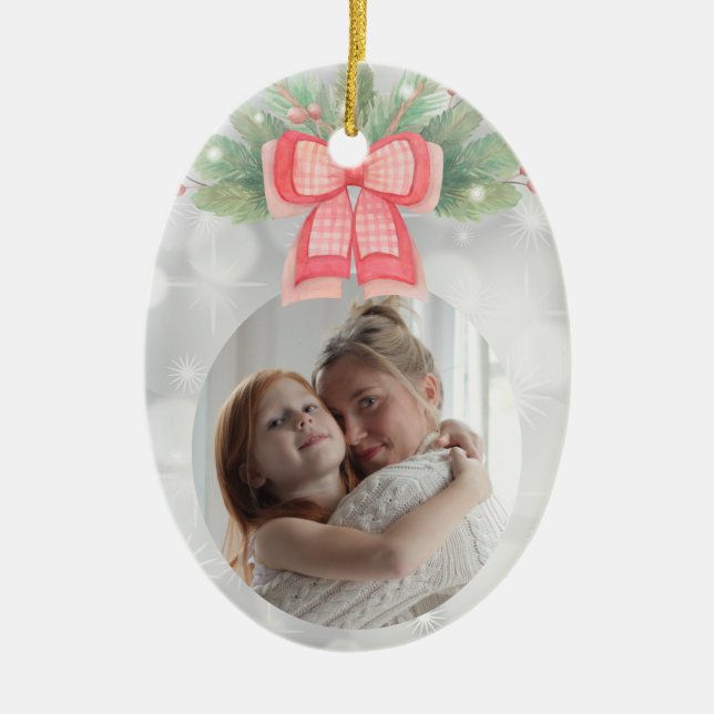 Custom Photo Christmas Garland  Ceramic Tree Decoration (Front)