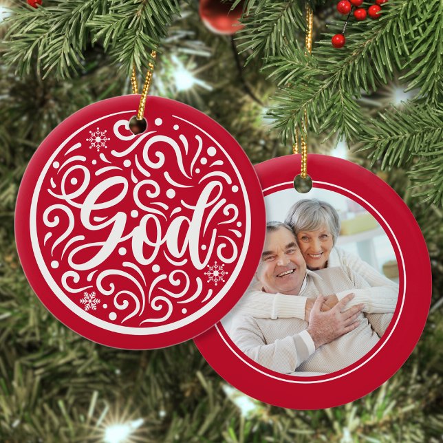 Custom Photo Christmas Holiday God Religious Red Ceramic Tree Decoration (Creator Uploaded)