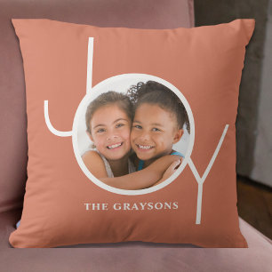 Custom Photo Christmas Holiday Joy Terra Cotta Cushion