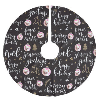 Custom Photo Christmas Holiday Phrases Calligraphy Brushed Polyester Tree Skirt