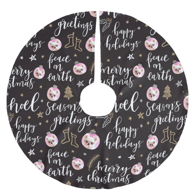 Custom Photo Christmas Holiday Phrases Calligraphy Brushed Polyester Tree Skirt (Front)