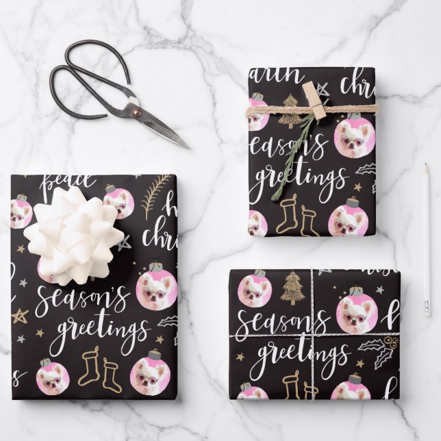 Custom Photo Christmas Holiday Phrases Calligraphy Wrapping Paper Sheet (Front)