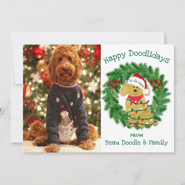 Custom Photo Christmas Lights Goldendoodle Holiday (Front)