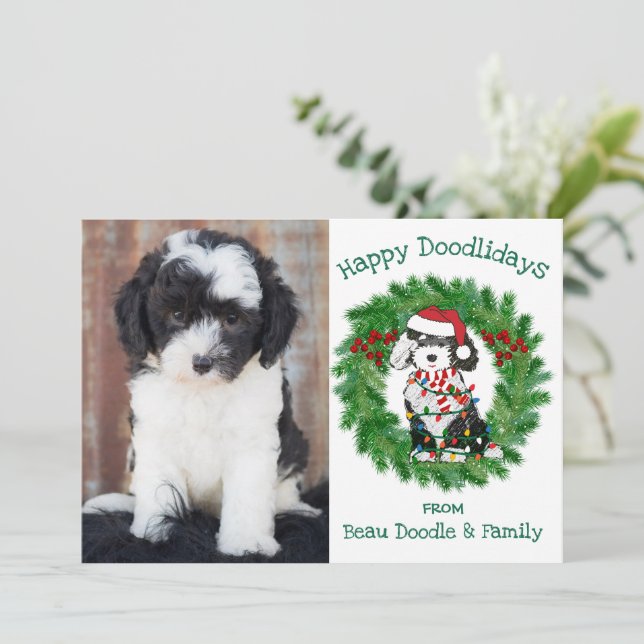 Custom Photo Christmas Lights Sheepadoodle Holiday (Standing Front)