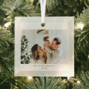 Custom Photo Christmas Minimalist Elegant Family Glass Tree Decoration