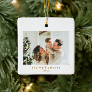 Custom Photo Christmas Minimalist Simple Family Ceramic Ornament