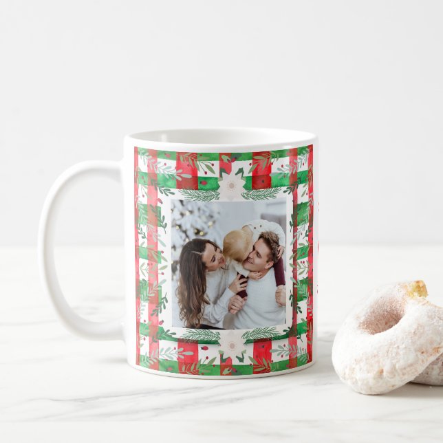 Custom Photo Christmas Personalised Family Name  Coffee Mug (With Donut)