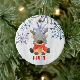 Custom Photo Christmas Reindeer Personalised  Ceramic Tree Decoration