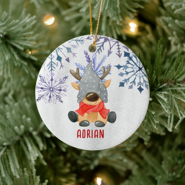 Custom Photo Christmas Reindeer Personalised  Ceramic Tree Decoration (Tree)
