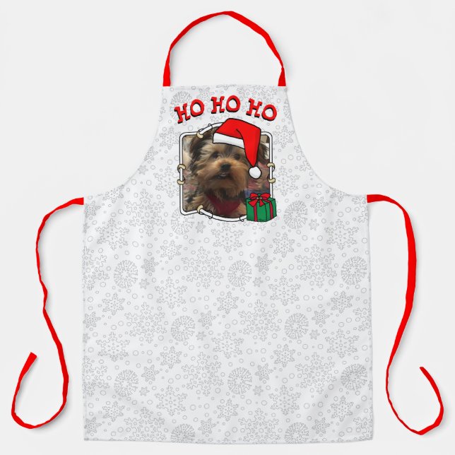 Custom Photo Christmas Santa Hat Pet HO HO HO Apron (Front)