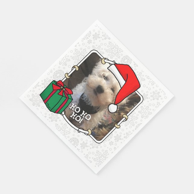 Custom Photo Christmas Santa Hat Pet HO HO HO Napkin (Corner)