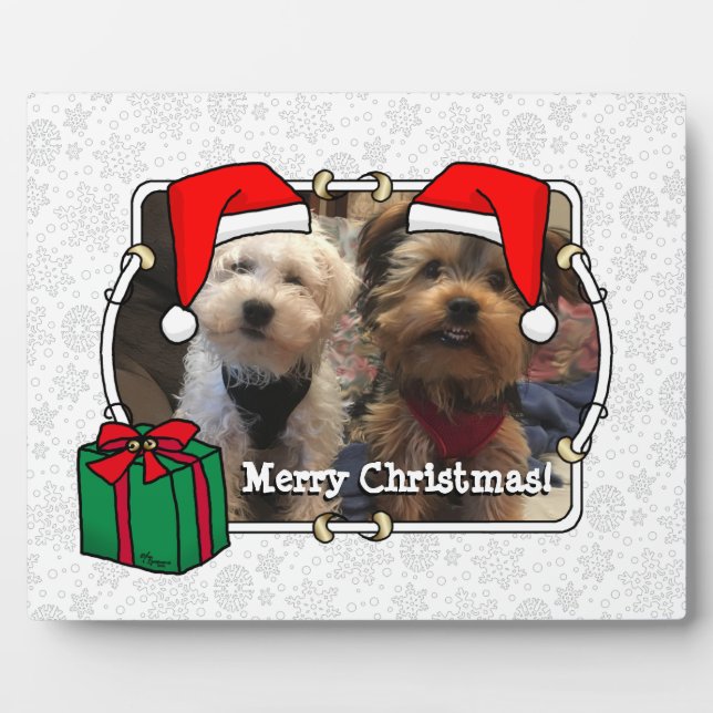 Custom Photo Christmas Santa Hat Pet HO HO HO Plaque (Front)