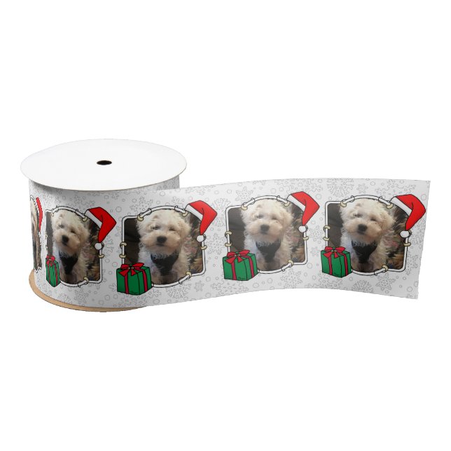 Custom Photo Christmas Santa Hat Pet HO HO HO Satin Ribbon (Spool)