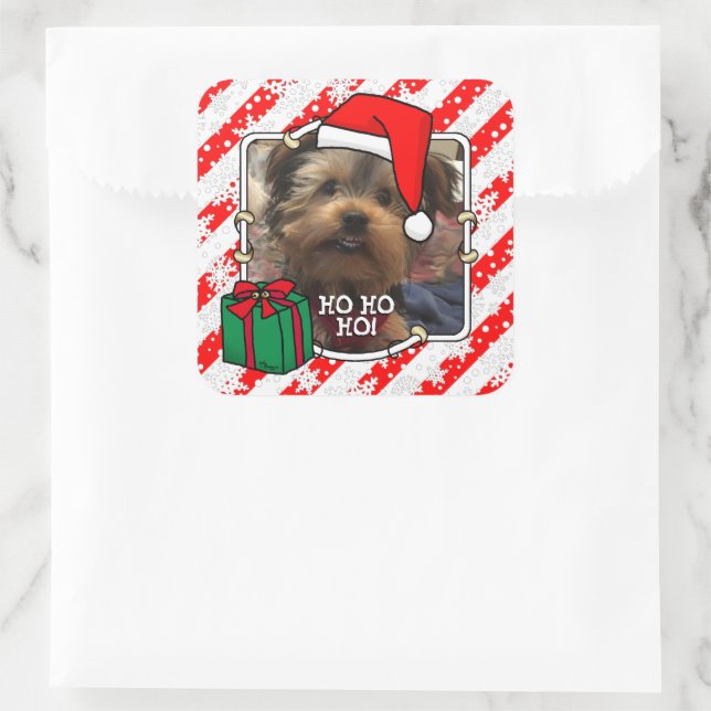 Custom Photo Christmas Santa Hat Pet HO HO HO Square Sticker (Bag)