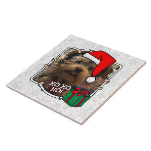 Custom Photo Christmas Santa Hat Pet HO HO HO Tile
