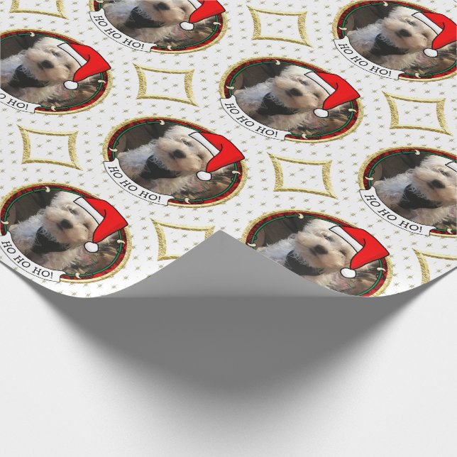 Custom Photo Christmas Santa Hat Pet HO HO HO Wrapping Paper (Corner)