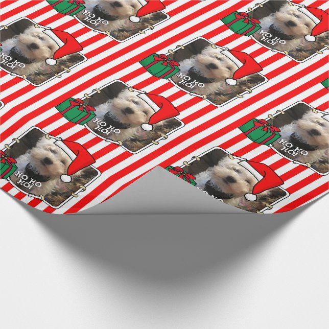 Custom Photo Christmas Santa Hat Pet HO HO HO Wrapping Paper (Corner)