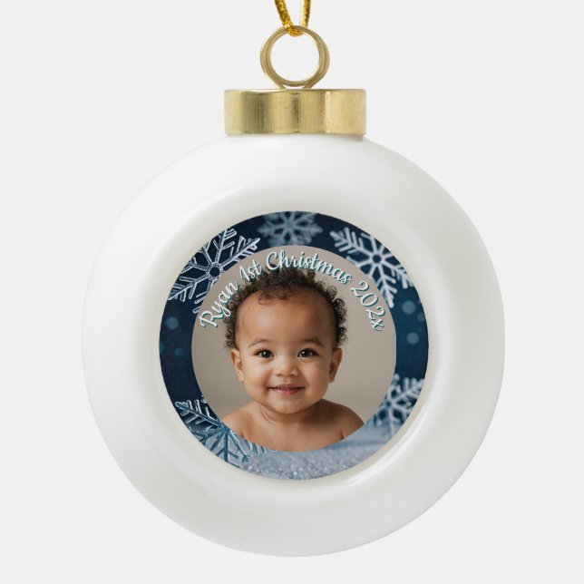 custom photo Christmas snowflake ceramic ornament (Front)
