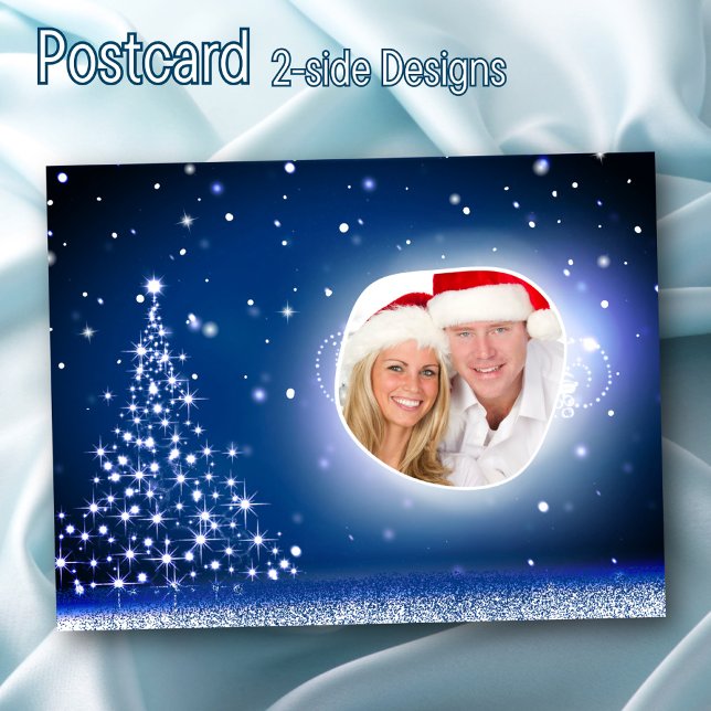 Custom Photo Christmas Tree Snow 2 Side Design Holiday Postcard (Creator Uploaded)