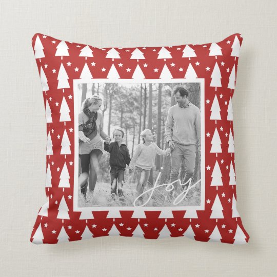 Custom Photo Christmas Trees & Stars Throw Pillow