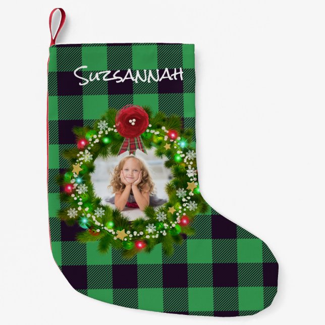 Custom Photo Christmas Wreath Template Name Small  Small Christmas Stocking (Front)