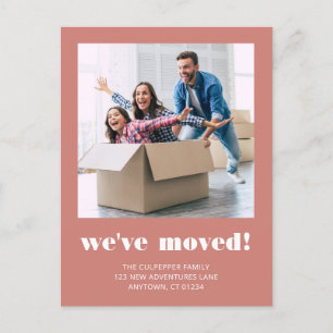 Custom Photo Chunky Typography Terracotta Moving Announcement Postcard
