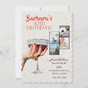 Custom Photo Cocktail 40th Birthday Invitation