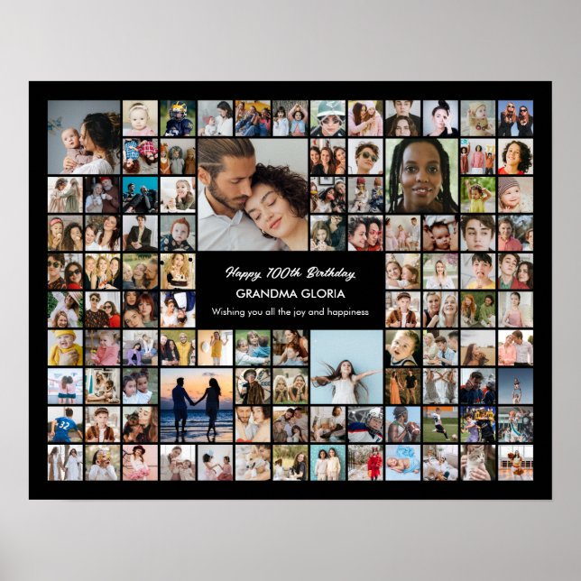 Custom Photo Collage 100 Pictures 100th Birthday Poster (Front)