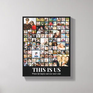 Custom Photo Collage 100 Pictures 8x10 16x20 Black Canvas Print