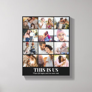 Custom Photo Collage 12 Pictures 8x10 16x20 Black Canvas Print