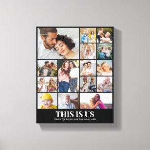 Custom Photo Collage 15 Pictures 8x10 16x20 Black Canvas Print