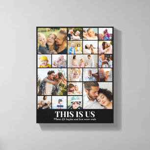 Custom Photo Collage 20 Pictures 8x10 16x20 Black Canvas Print