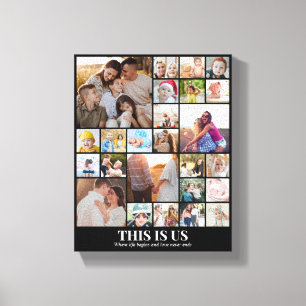 Custom Photo Collage 25 Pictures 8x10 16x20 Black Canvas Print