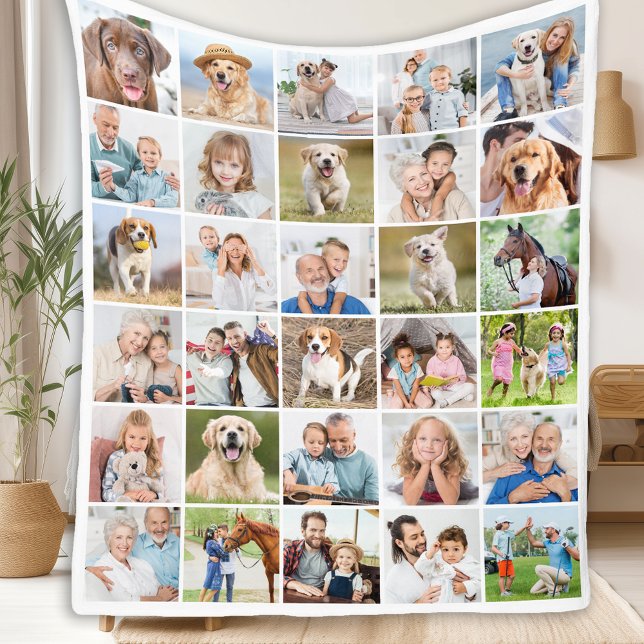 Custom Photo Collage 30 Family Friends Pets Dog  Fleece Blanket (Creator Uploaded)